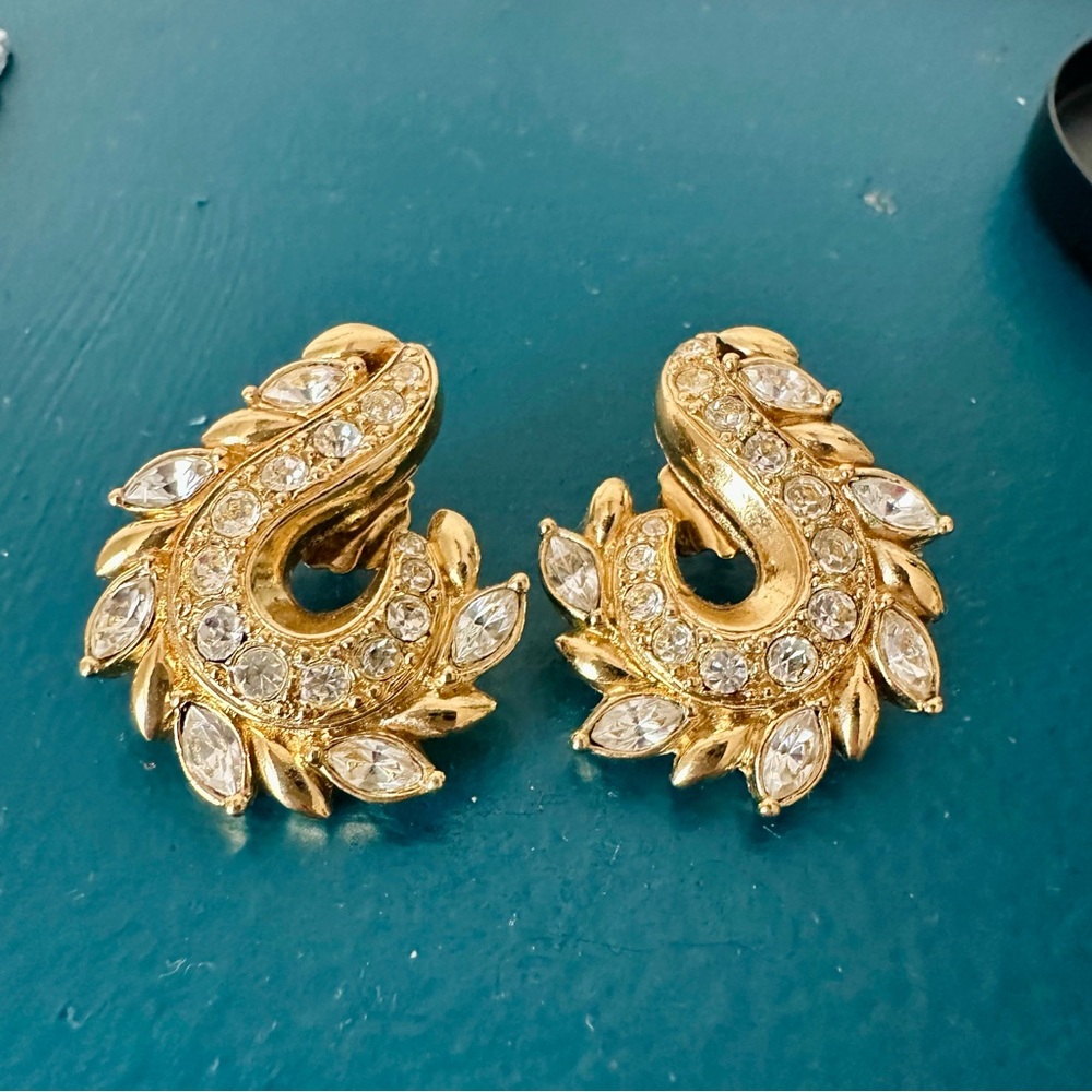 Vintage Avon Gold- and Silver-Tone Rhinestone 1” Pierced Fashion Earrings